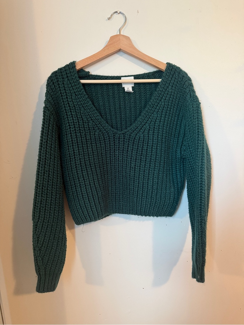 H&M Dark Teal V-Neck Ribbed Cropped Sweater